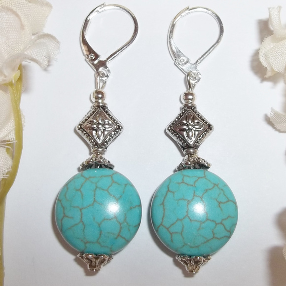 Turquoise Blue Statement Earrings Beaded Drop Fashion Accessory Jewelry Set 3967 - Picture 1 of 6